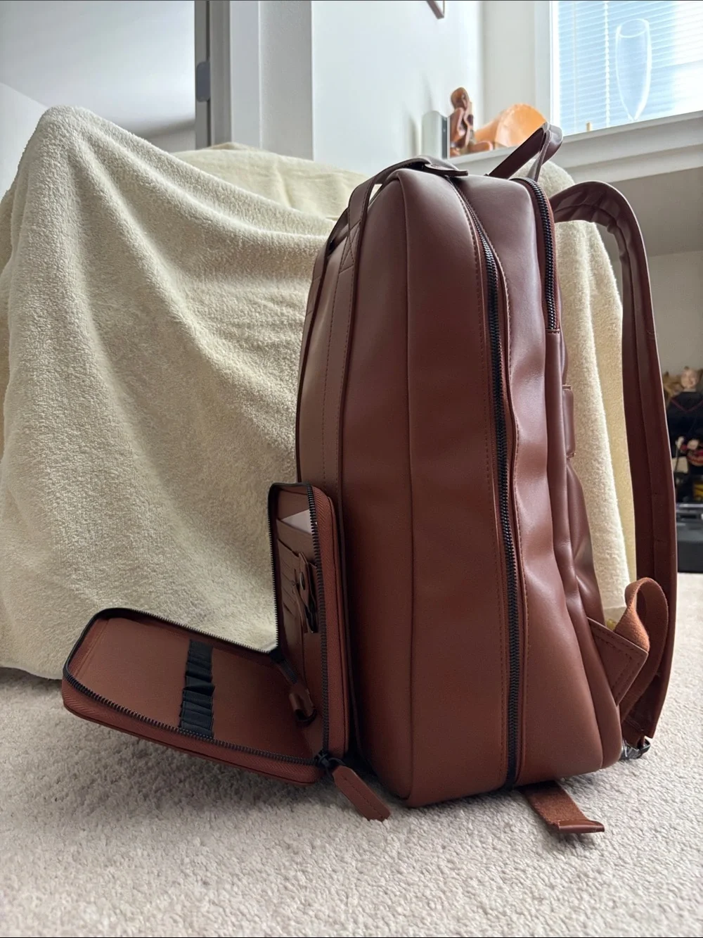 Brown Leather Backpack with Matching Pouches